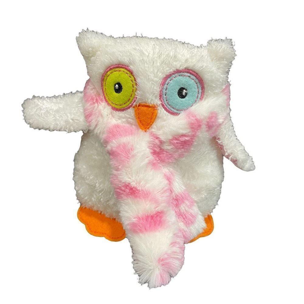Mary Meyer Plush Owl White Pink Scarf Stuffed Animal 6"